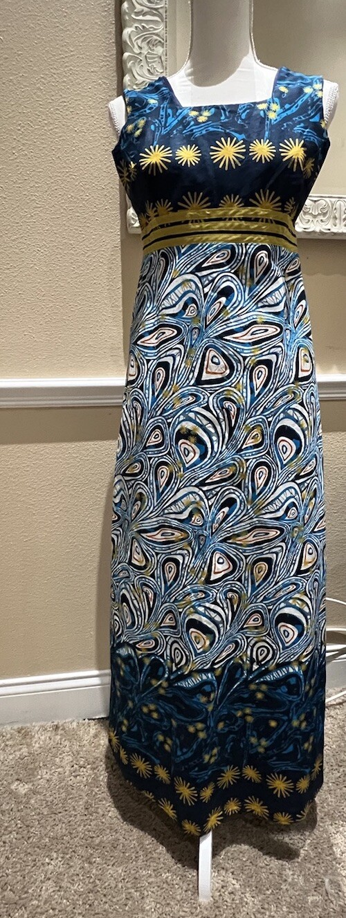 Traditional African Blue cultural/ethnic Maxi party Dress Size 2 Possibly Size 4