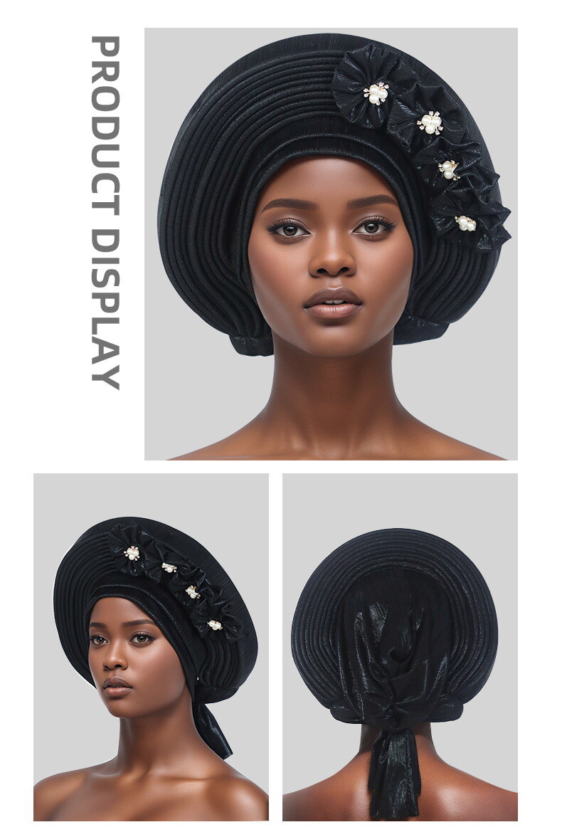 Auto Gele Headtie Head Wrap Caps Women Hats Multilayer Pleated African Headwear