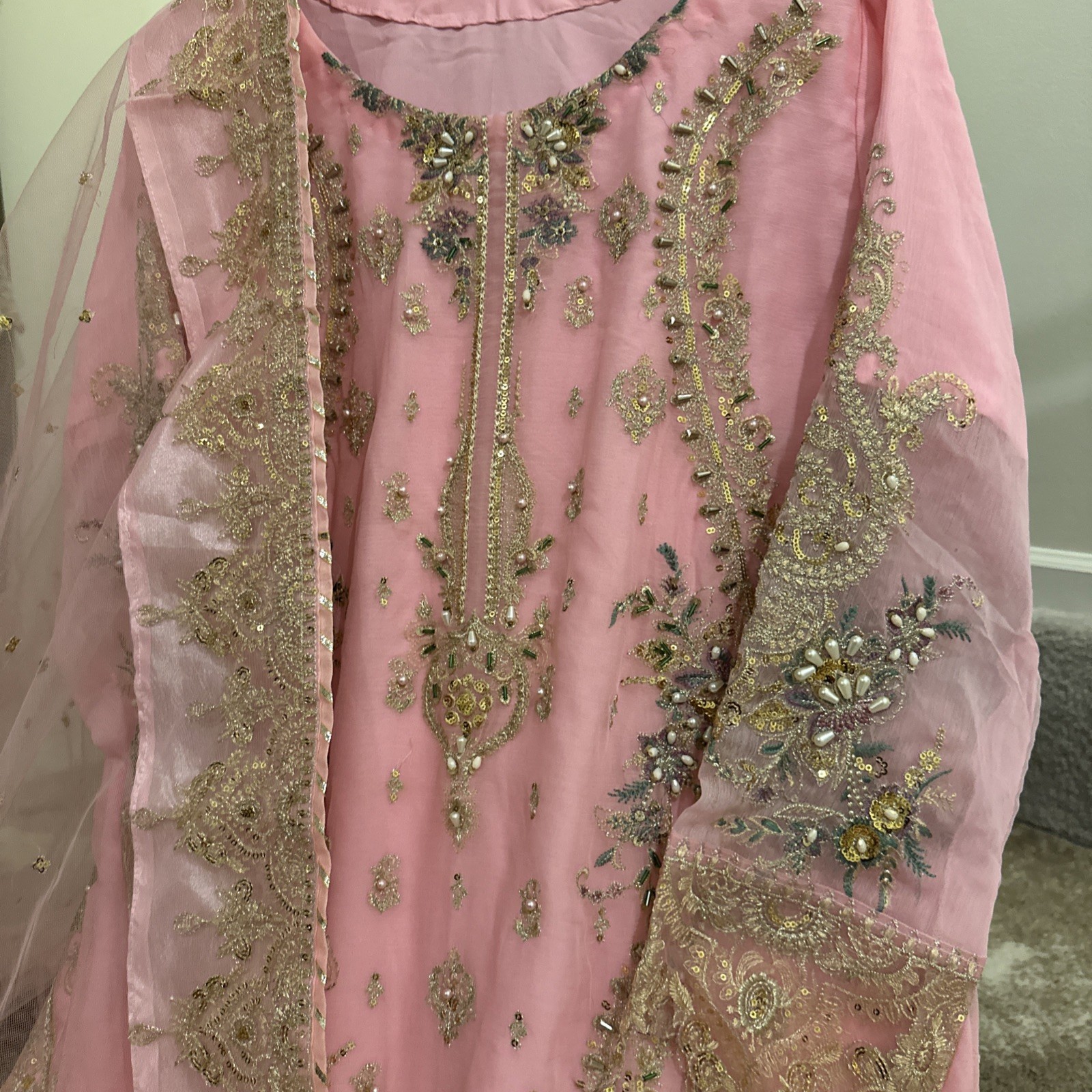 Pakistani Indian salwar kameez Embroidered Chiffon Long Duppatta Bust 42