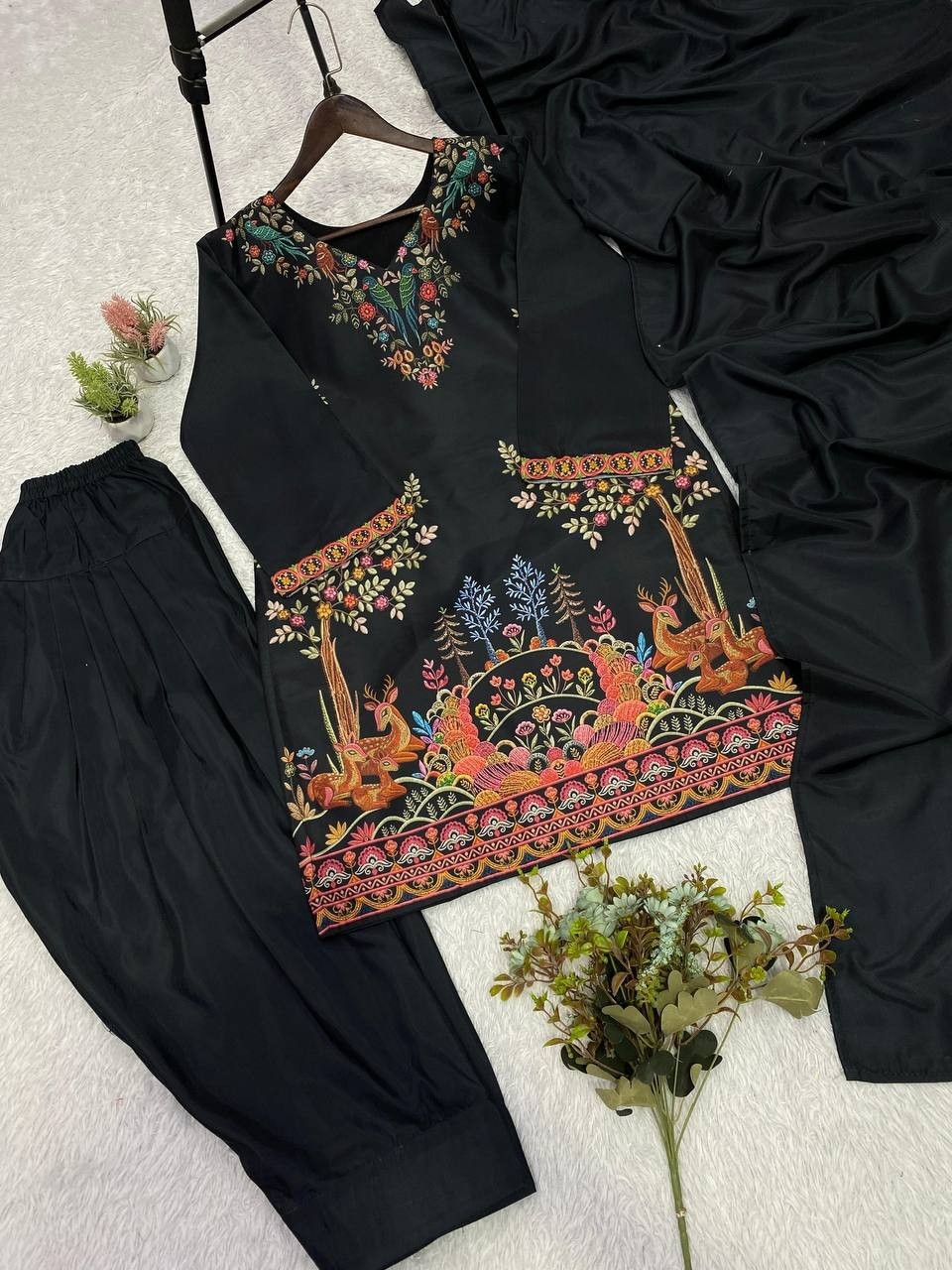 Indian Pakistani Readymade Stitched Party Wear Salwar Kameez Dress Black XL