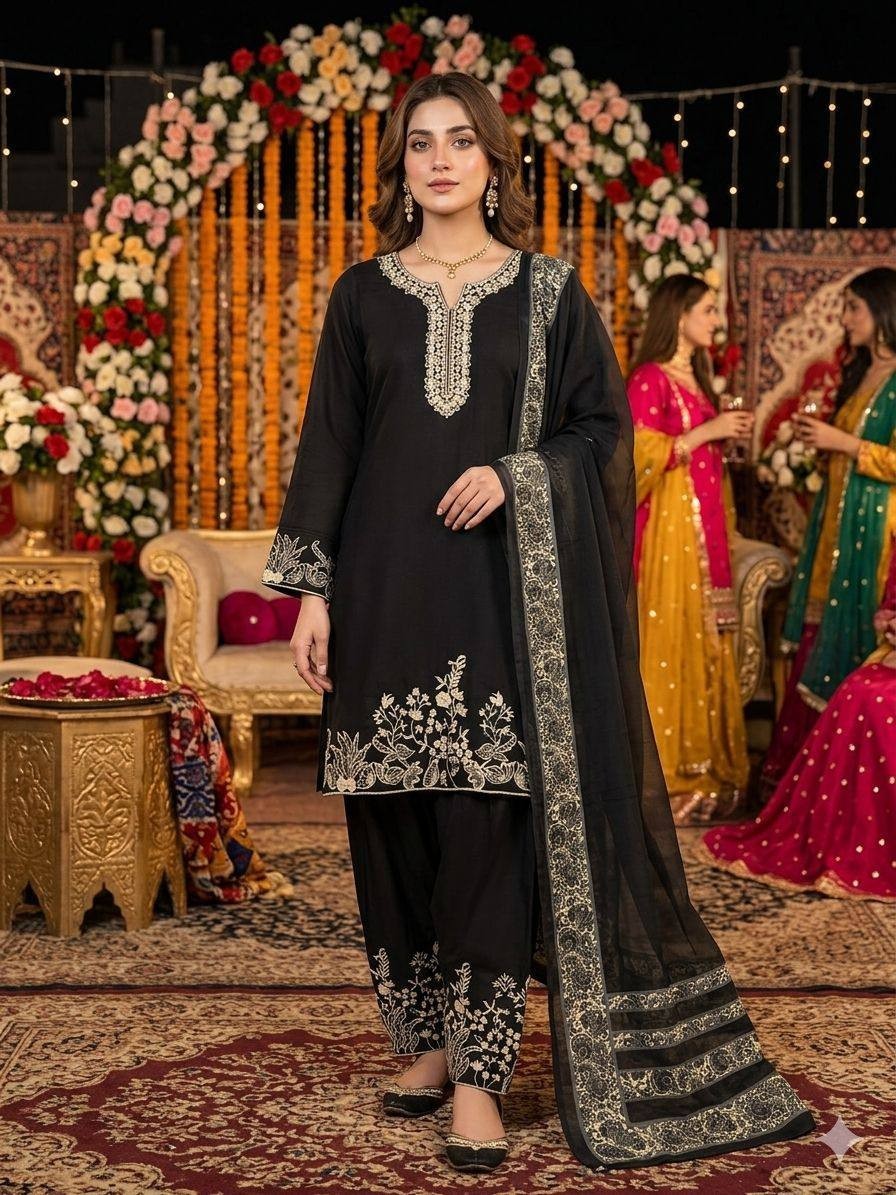 New Launch Reyon Stylish Black Palazzo Suit With Dupatta For Indian Party Wear