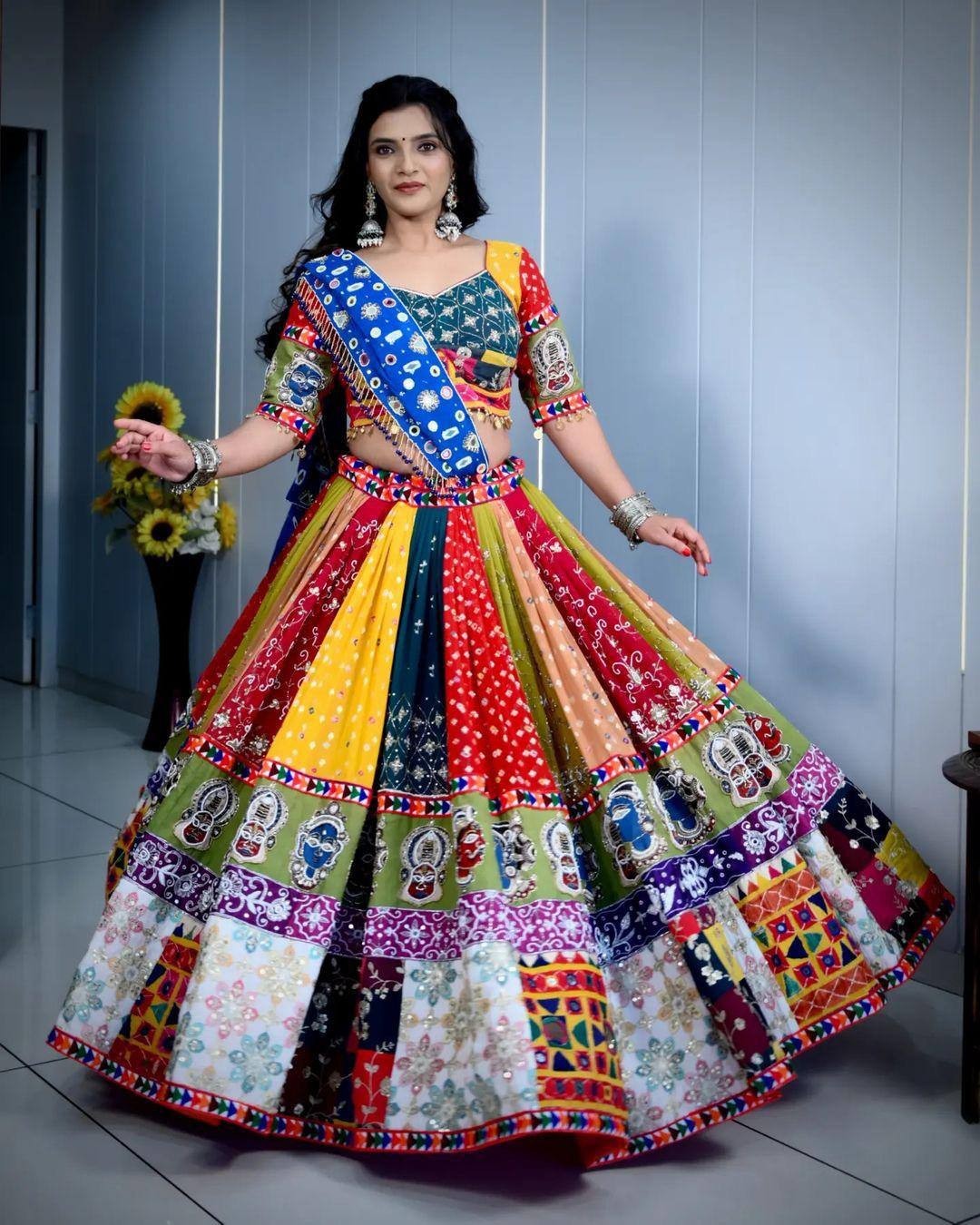Beautiful Multicolor Navratri Lehenga Choli For Women, Readywear By Aadat Export