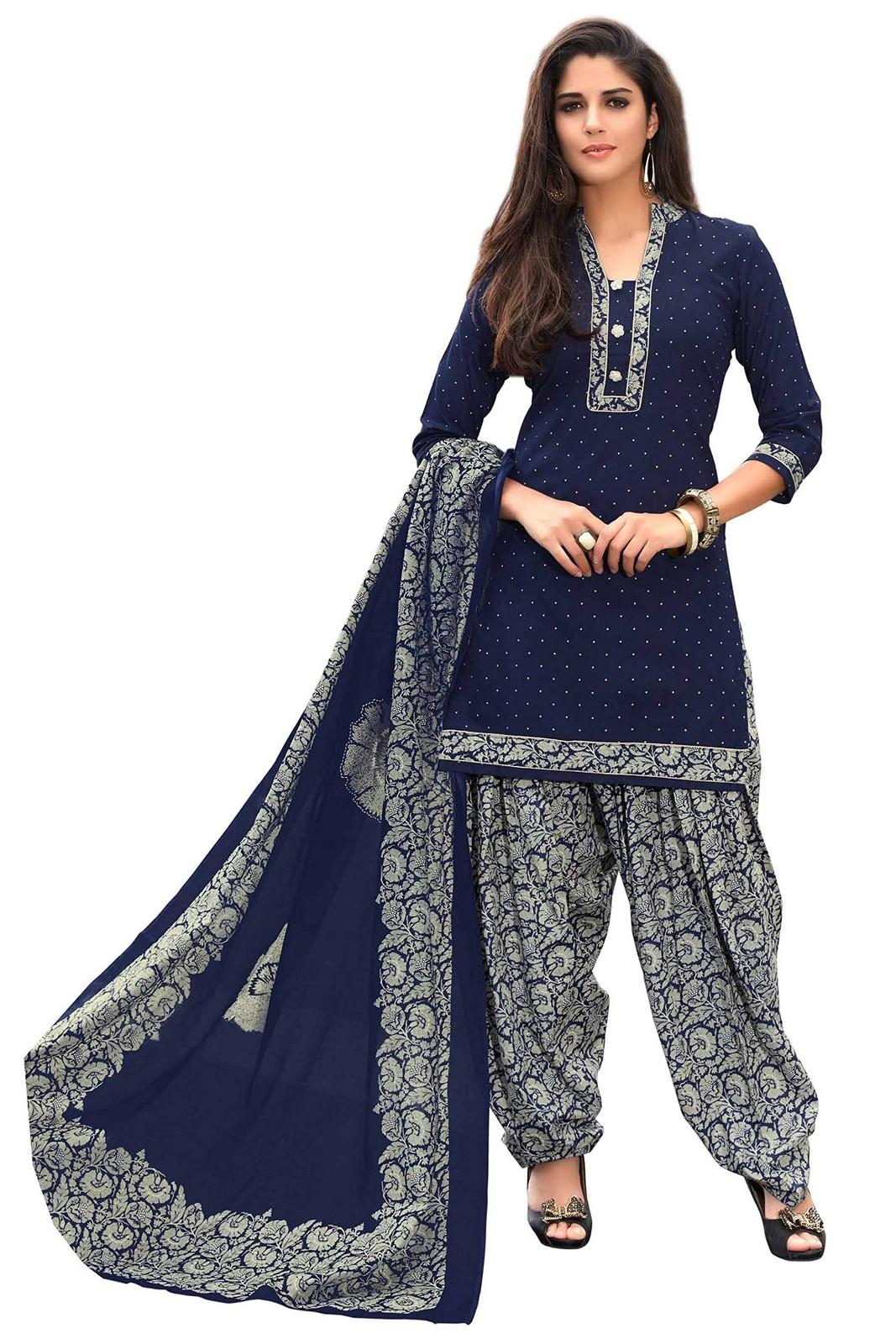 Miraan Cotton Readymade Salwar Suit Blue Medium | MIRAANSAN2520M