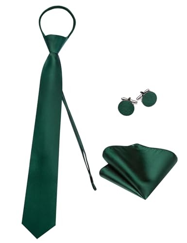 Zipper Ties for Men Pre-Tied Tie Set Silk Paisley Adjustable Necktie and Green