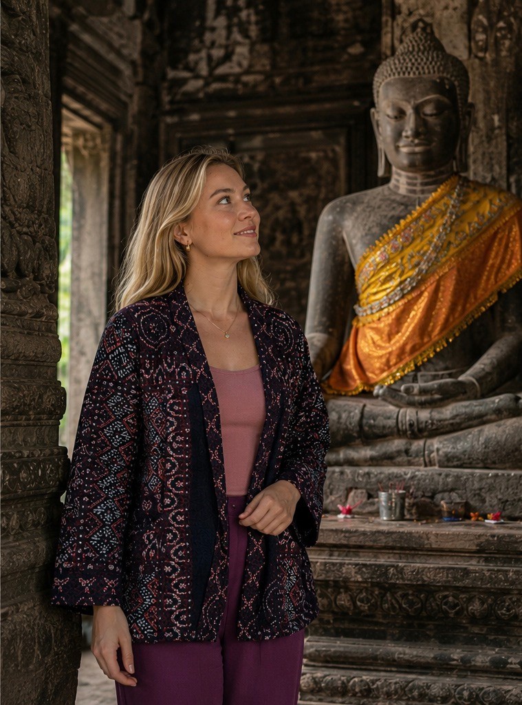 Indigo Quilted Kimono Jacket | Boho Cotton Coat | Handmade Kantha Style Layering