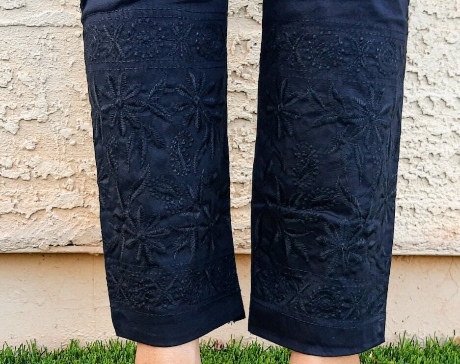 Lucknowi Chikankari Cotton Lycra Stretchable Pants | Ankle LengthPant for women
