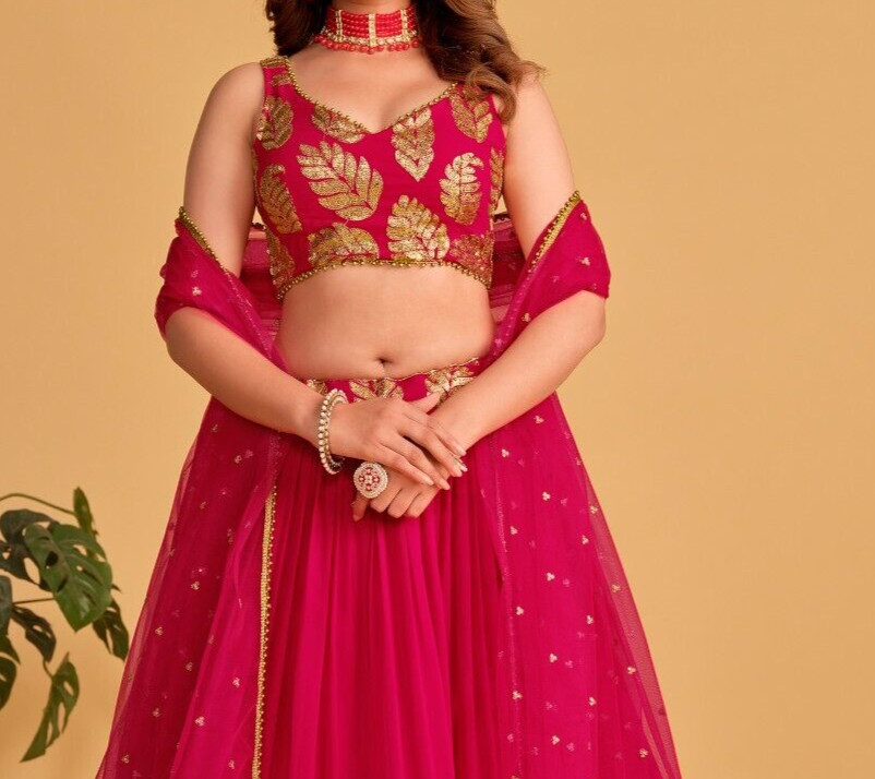 Stylish Georgette Lehenga Choli With Pink Net Dupatta For Indian Function Wear