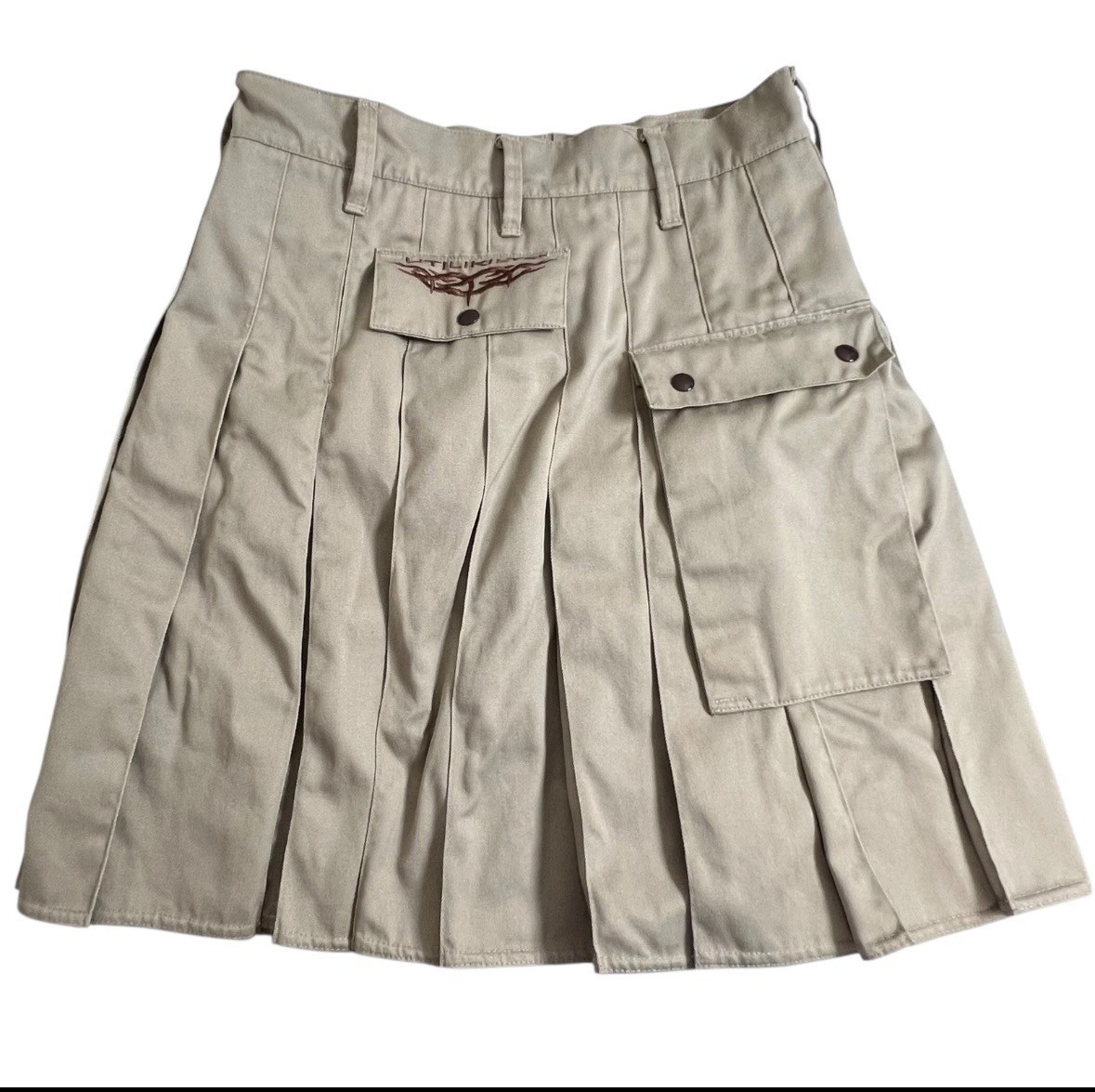 Utilikilts Men 34 Tan Snap Button Cargo Pockets Pleated Kilt Canvas USA Waist 32