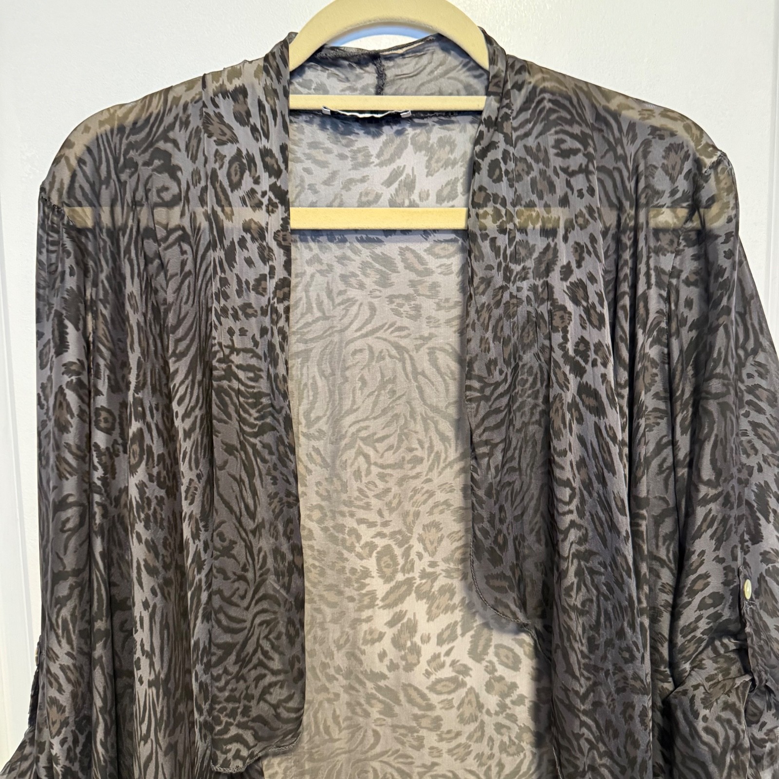 Gigi Moda Amalfi Silk Blend Leopard Print Sheer Duster Kimono Cardigan Size OS