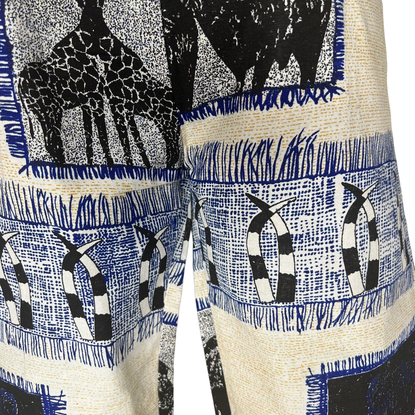 Thick Cotton African Beige , Black, & Blue Animal Print Pants