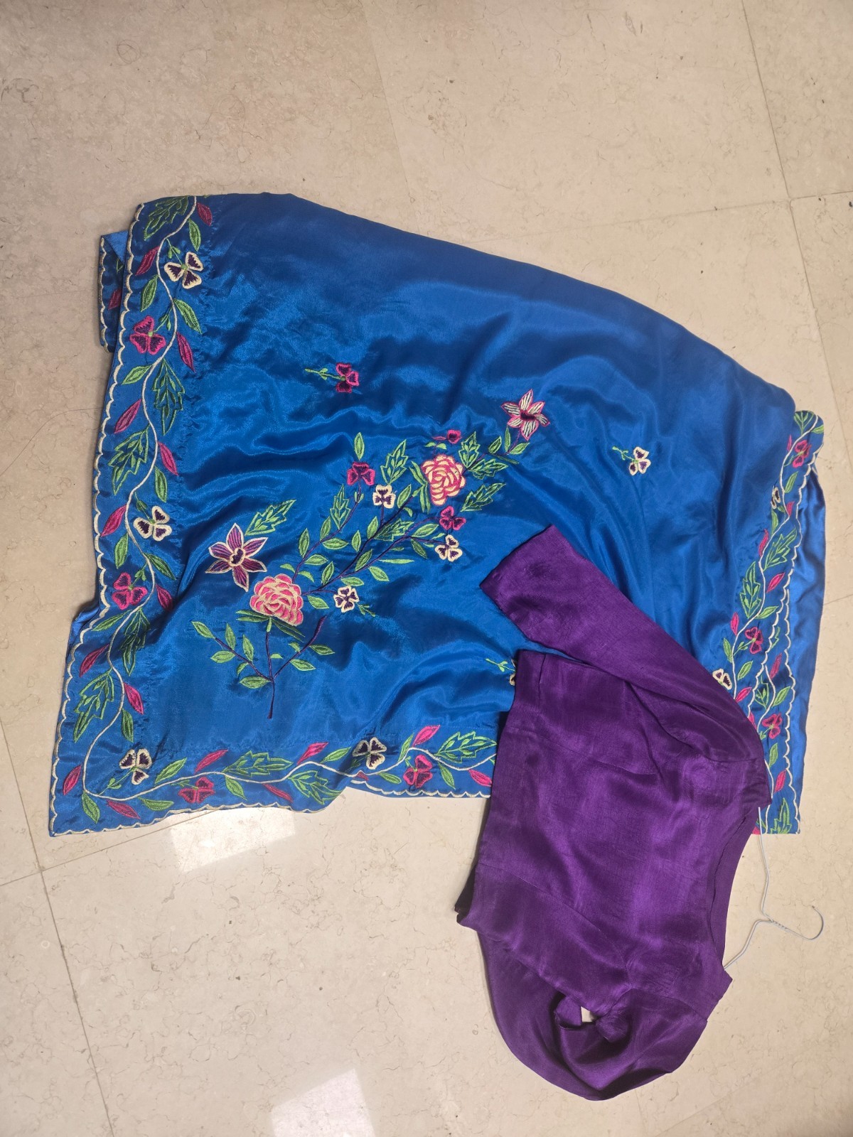 Pakistani Indian designer Silk embroidery stitched saree & blouse , size small