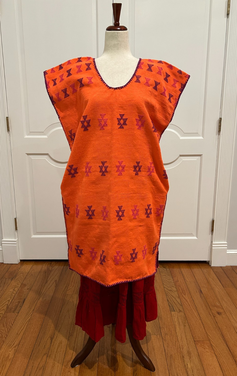 San Juan Colorado Huipil Mexican Kaftan made on backstrap loom.