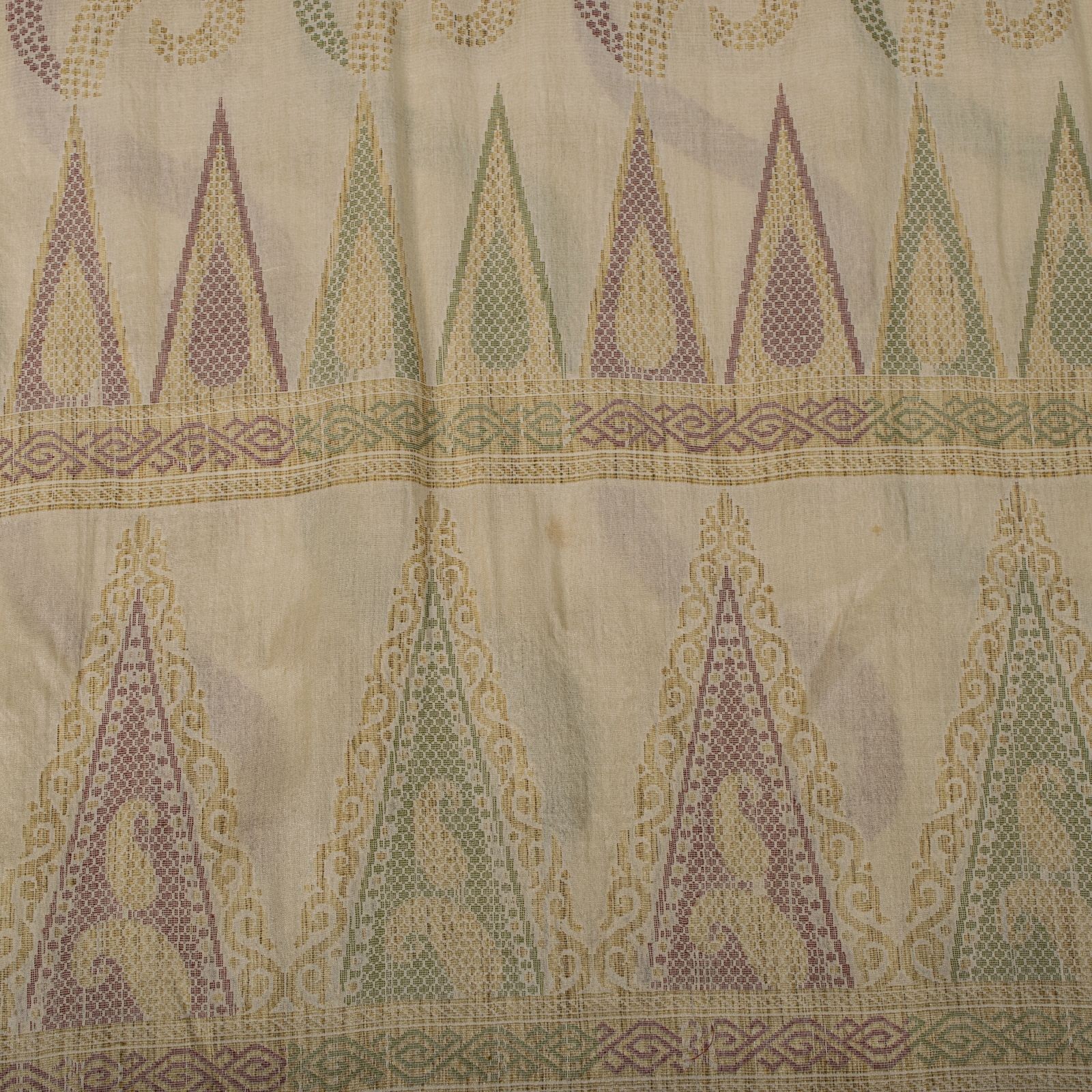 Sanskriti Vintage Saree Off-White Pure Silk Woven Paisley Craft Fabric 5.5Ydsari