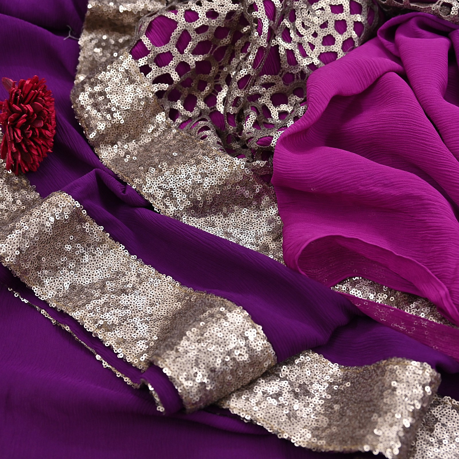 Rare Vintage Purple Pure Chiffon Silk Hand Embroidered Designer Sabyasachi Saree