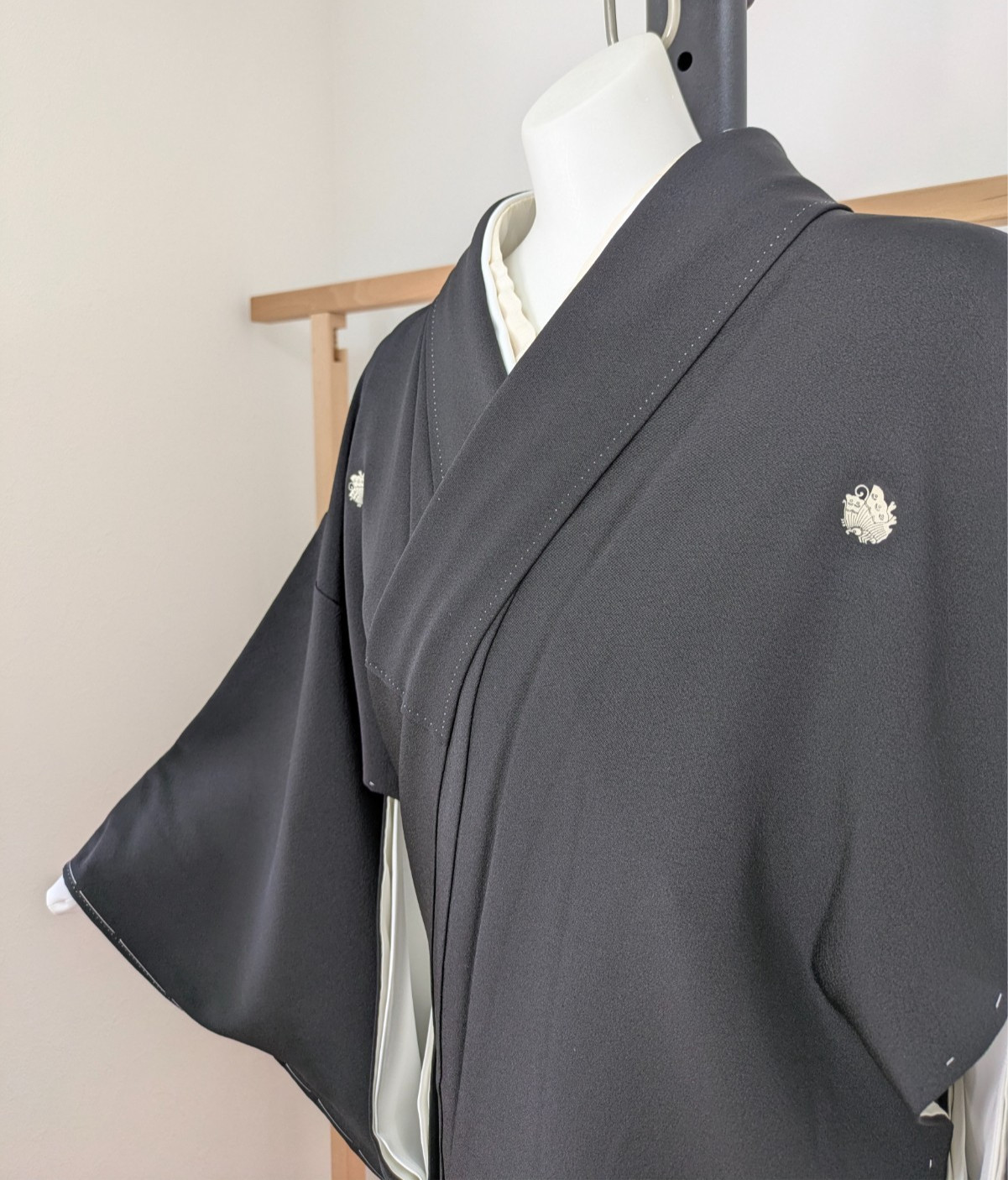 Authentic Japan Kimono Silk Black Tomesode Gold Phoenix Embroidery Textile Art