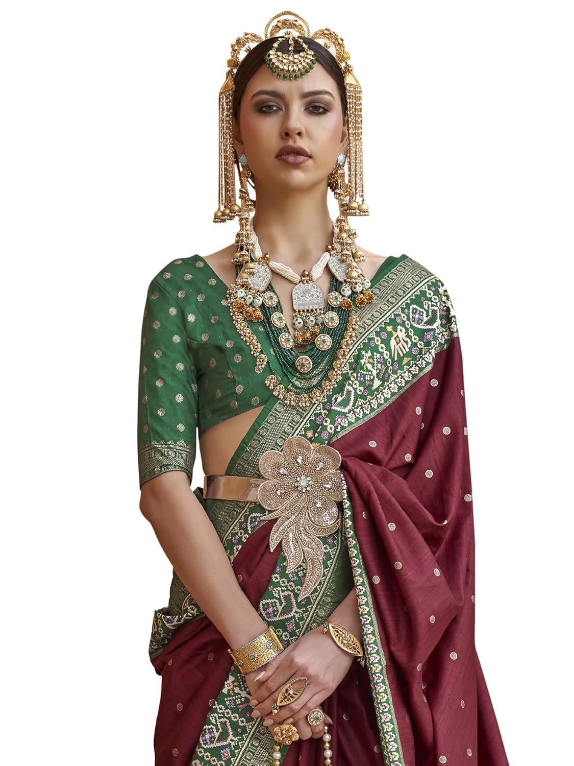 Woven Design Zari Work Pure Patola Silk Saree for Women With Unstitched Blouse