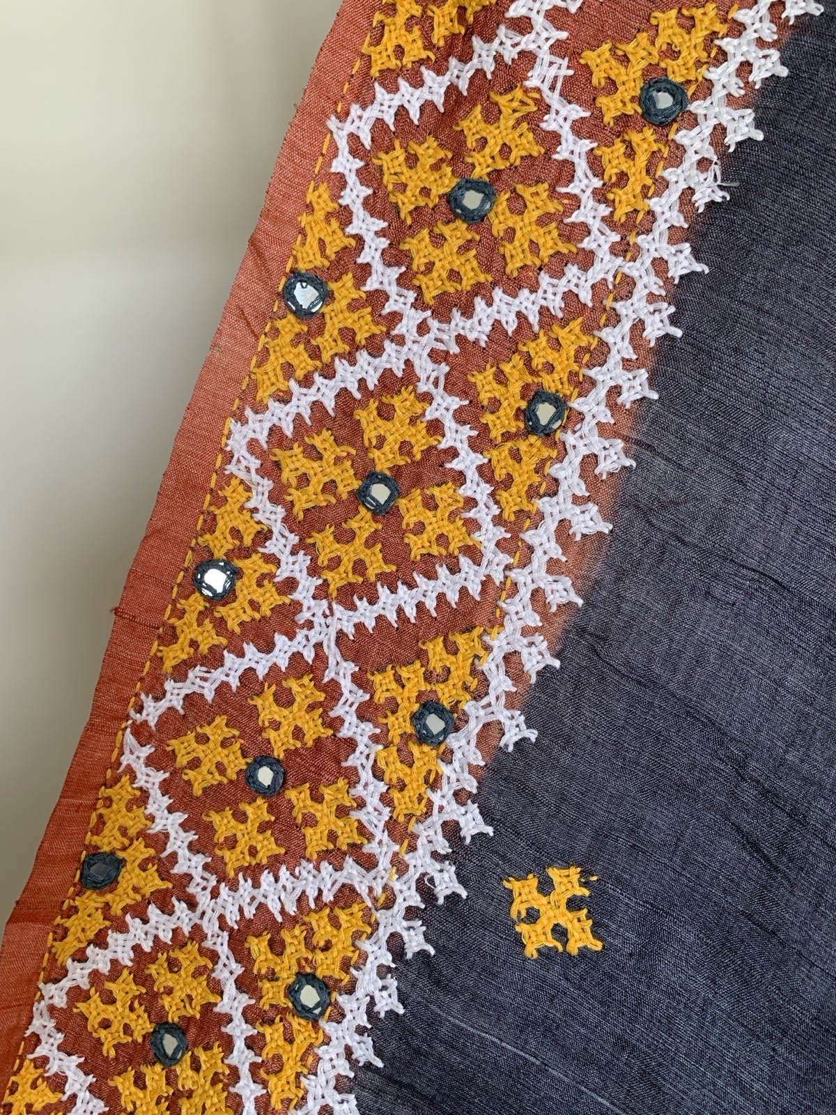 Gray Gujurati Stitch Tussar Silk Saree sari Festival party wear For Women