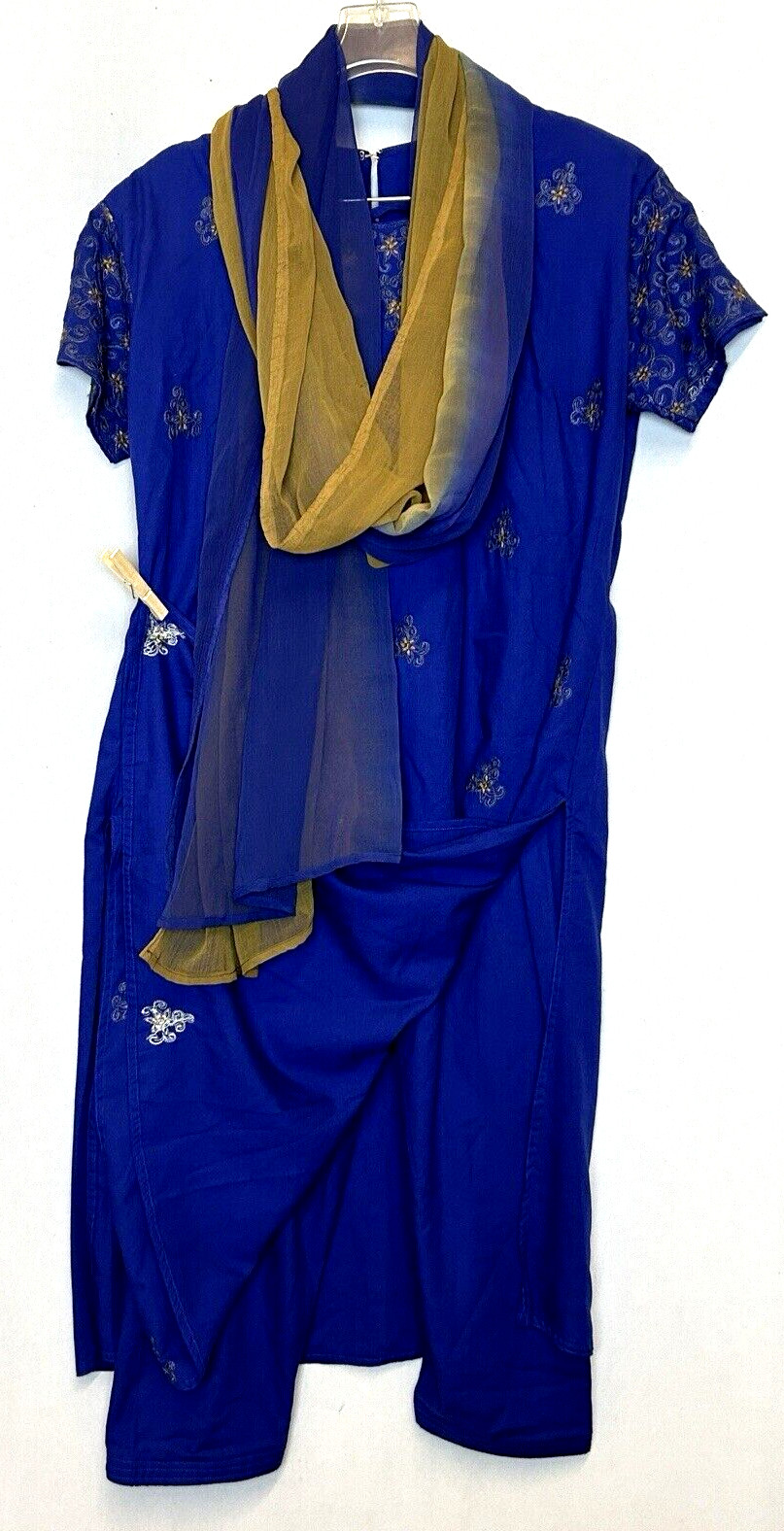 Indian Garment Saree Womens Extra Large Blue Yellow 3 Piece Set