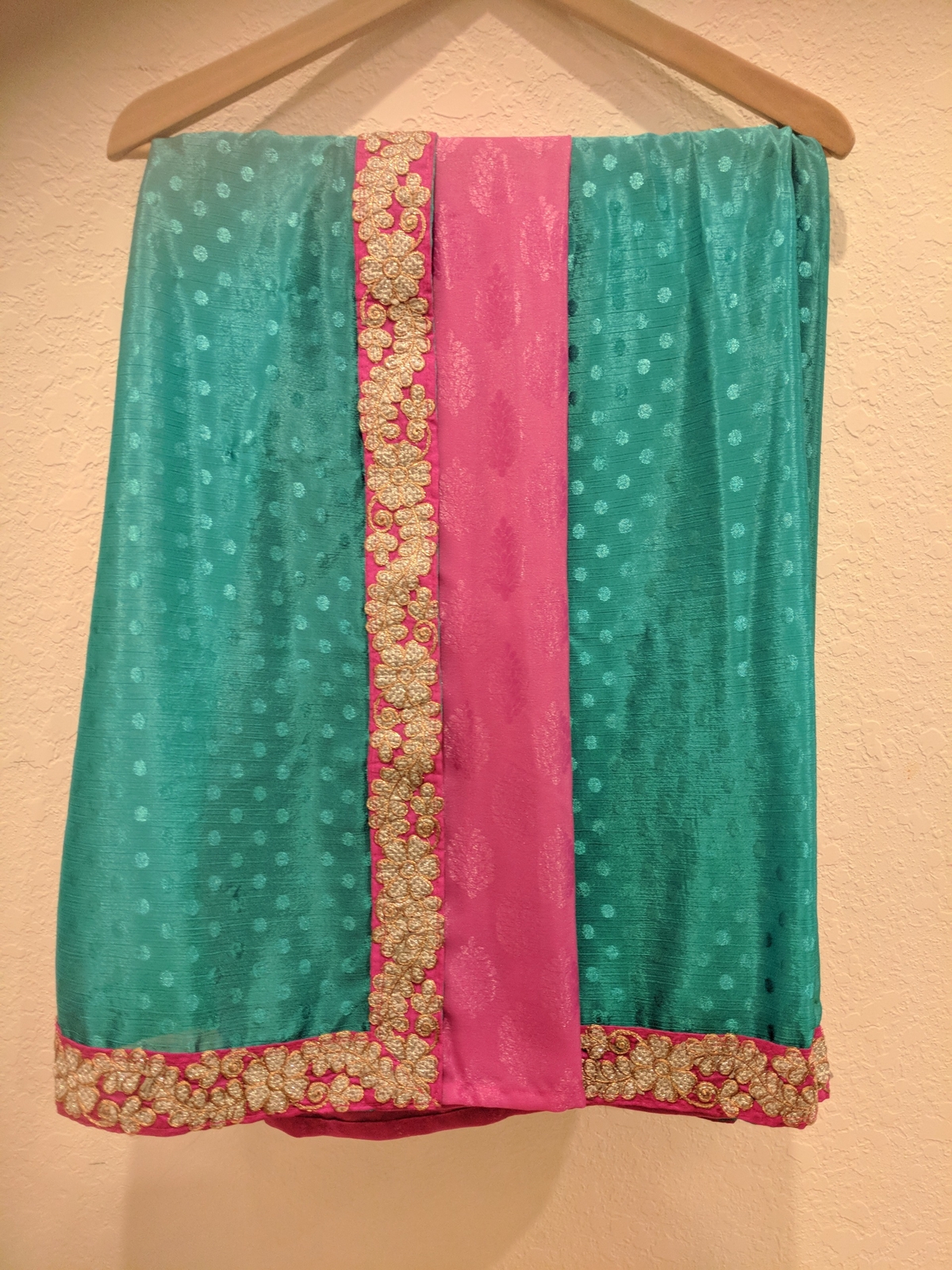 Blue and pink half and half saree