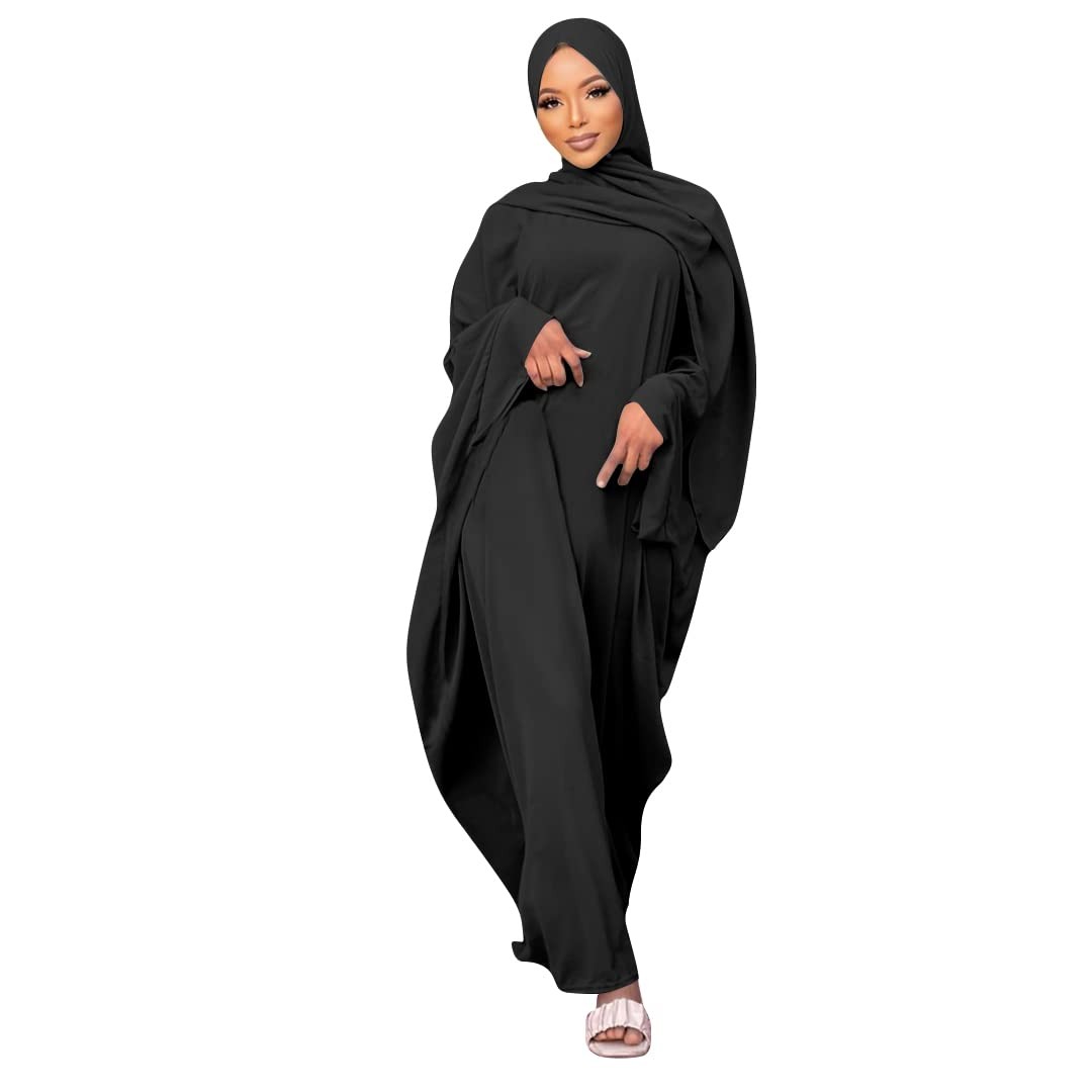 Muslim Dress for Women Pakistani Kaftan Abaya Robe + One Size, Black Set
