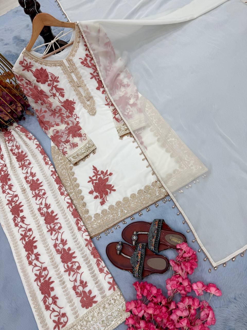 Unique Designer Star Georgette Kurta Palazzo With Dupatta For Party Wear