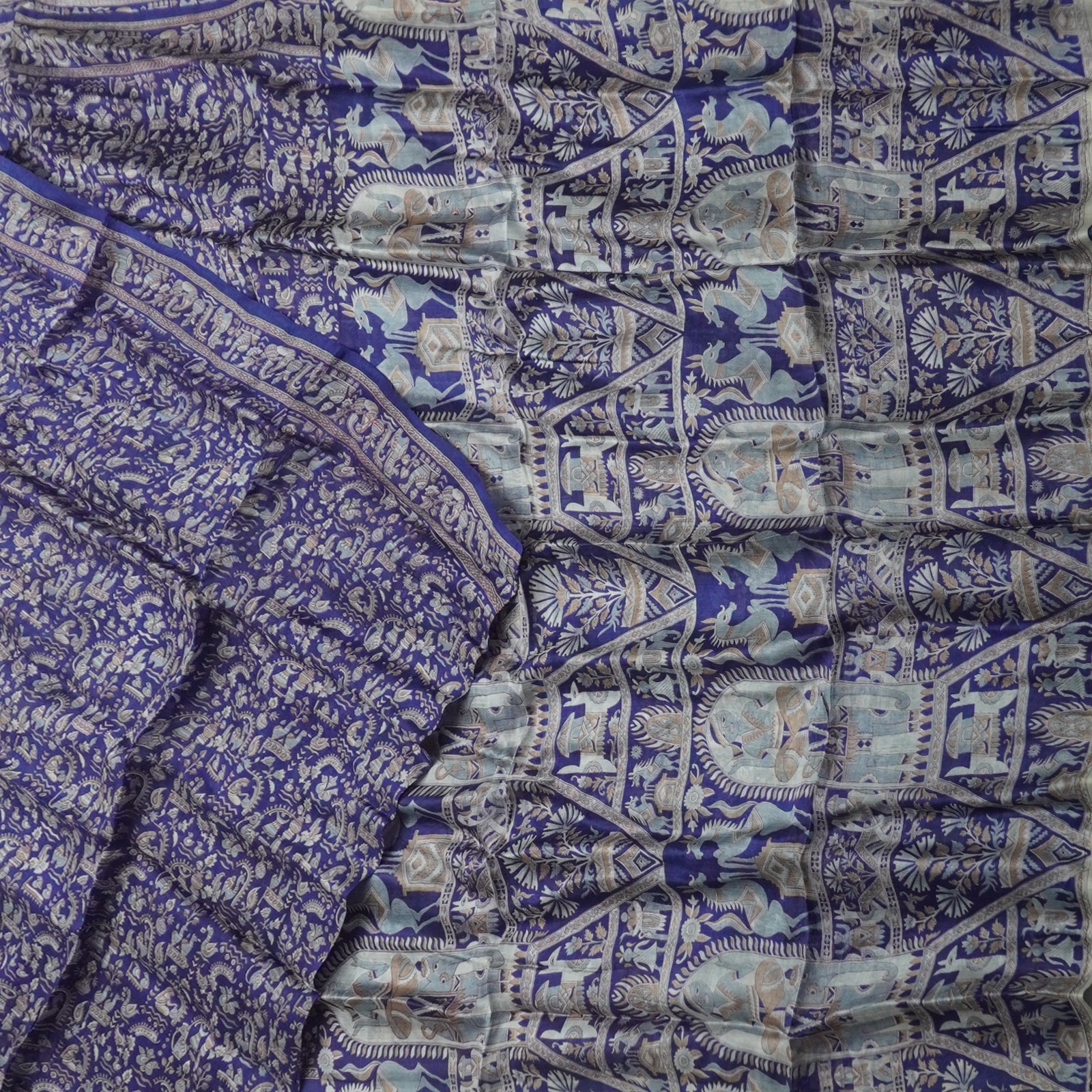 Namaste Vintage Blue Sarees 100% Pure Silk Printed Indian Sari 5YD Craft Fabric