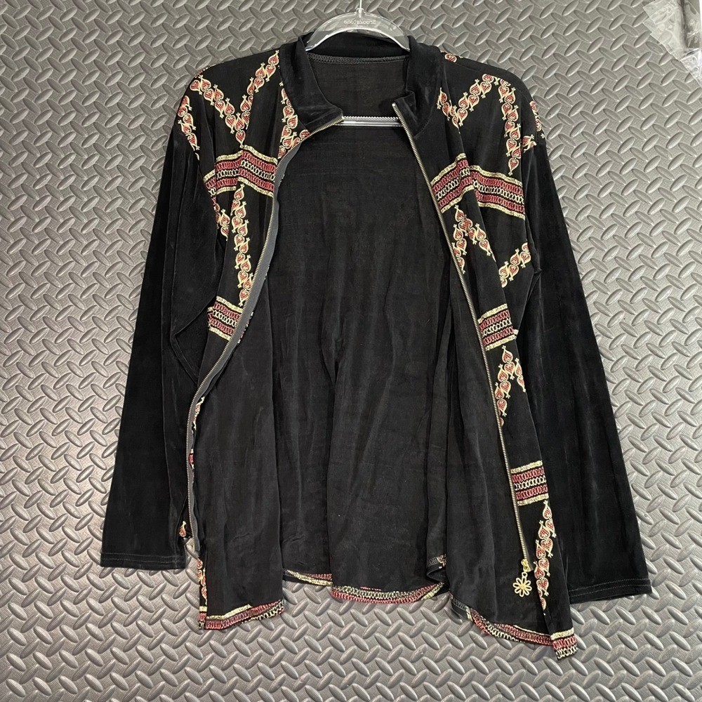 Vintage Geometric Pattern Black Silk Blend Made In Korea Full Zip Light Jacket L