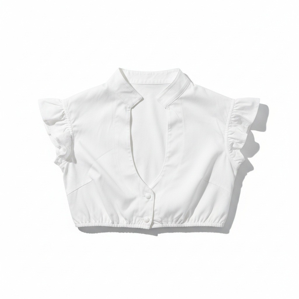 New Medium White Ruffle Sleeve Dirndl Undershirt Top Long High V Neck Blouse