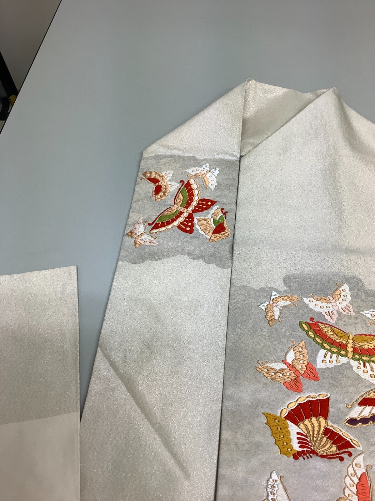 Japanese Vintage Kimono Nagoya Obi pure silk silver embroidery 140×11.8inch