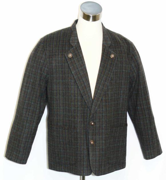 BLUE Plaid WOOL Suit JACKET Over Coat German Riding Trachten Men SPORT / C46″ L