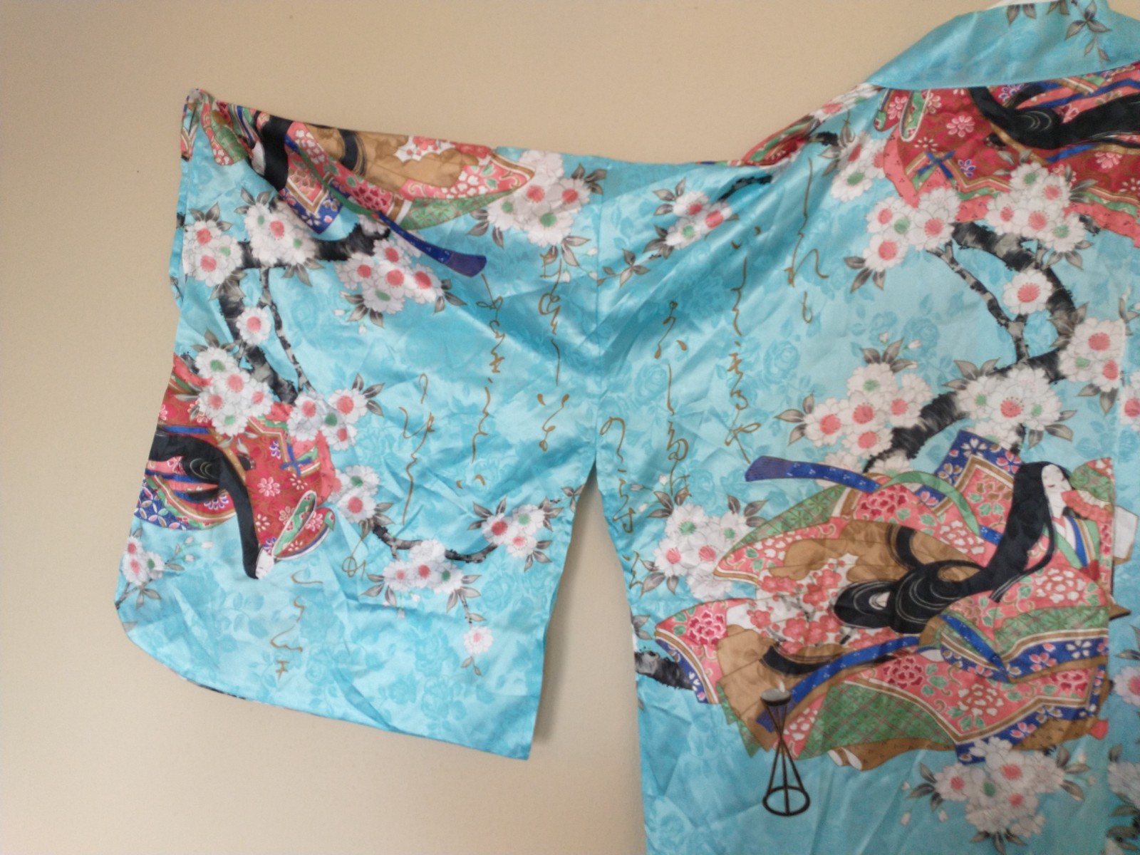 Summer Yukata Kimono Light Blue Polyester Japanese Obi Sash