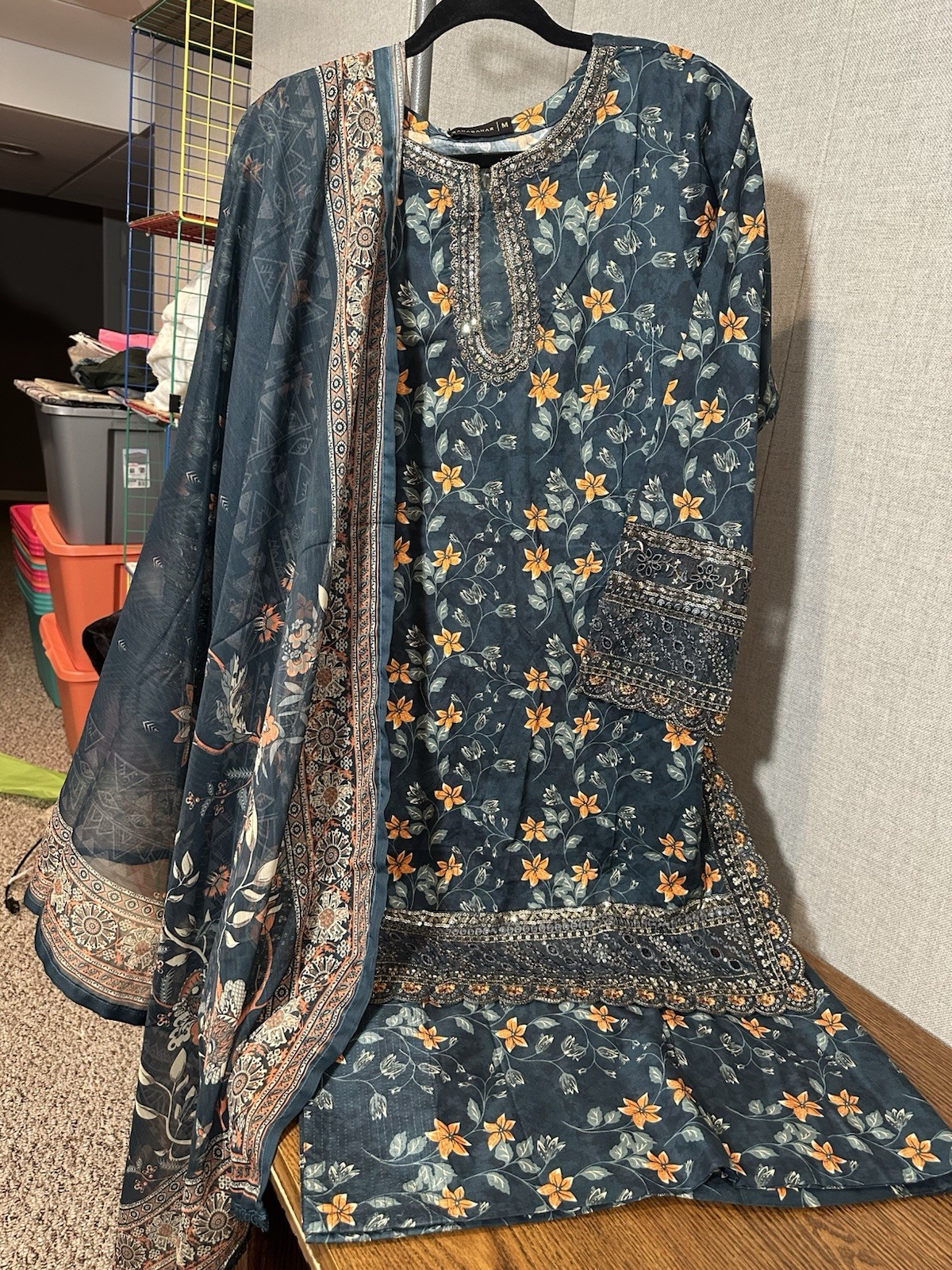 Sadabahar Brand – Farshi Shalwar suit – Embroidered – 3 Pc -Medium & Large – $42