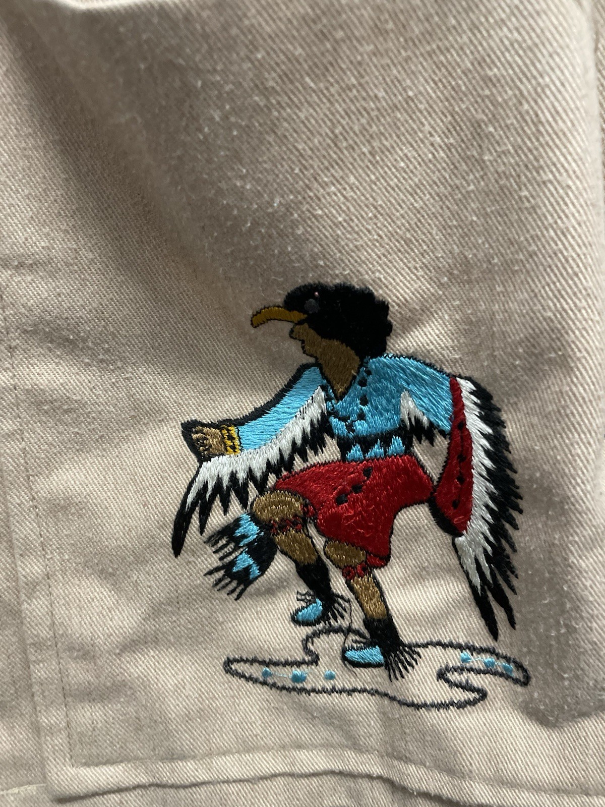 Custom Made Embroidered Native American Dance Figures & Phoenix Tan Jacket