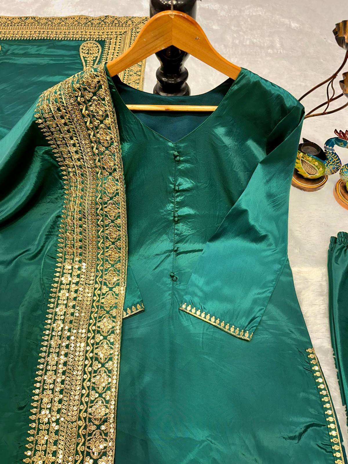 Presenting Heavy Silk Cream Top Palazzo With Dupatta For Functional Wear