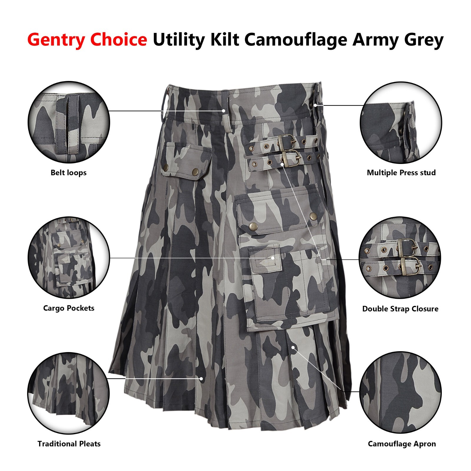 Scottish Utility Kilt Camouflage Army Grey Men Highlanders Modern Kilt Costumes