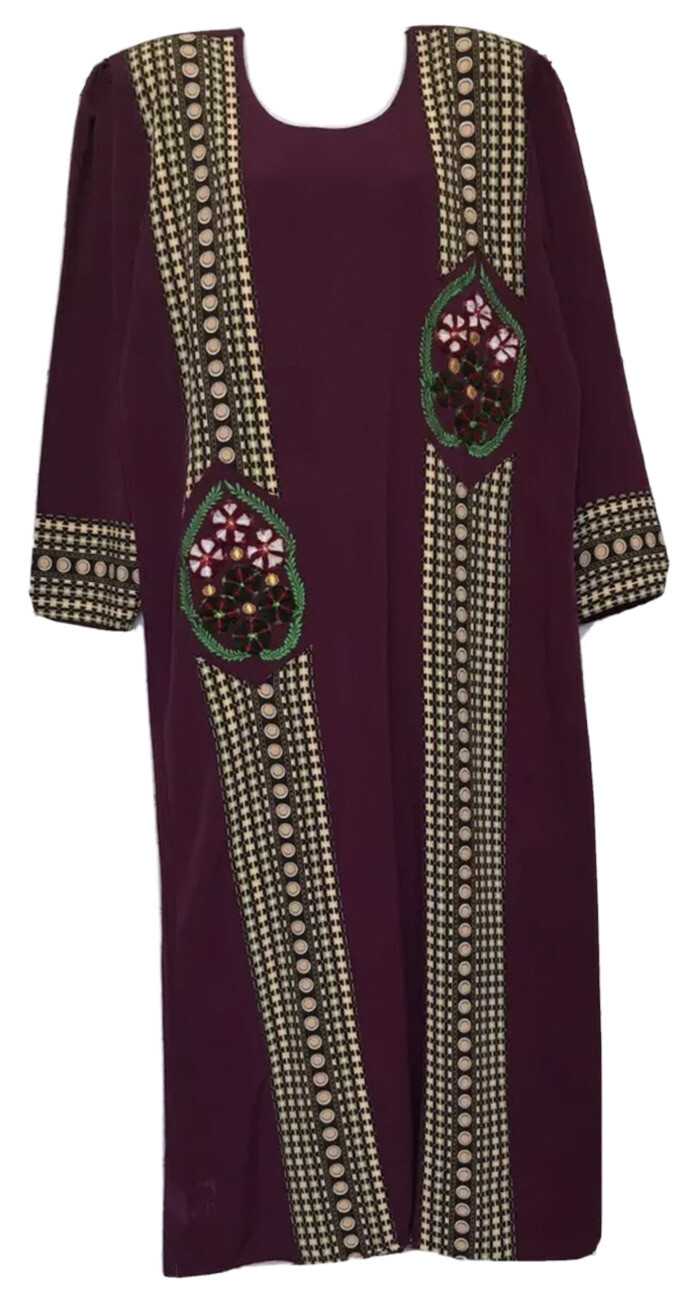 ASSABAH Purple Morocco Dress Jalabiya Gown Djellaba Embroidery Muslim Sz Medium