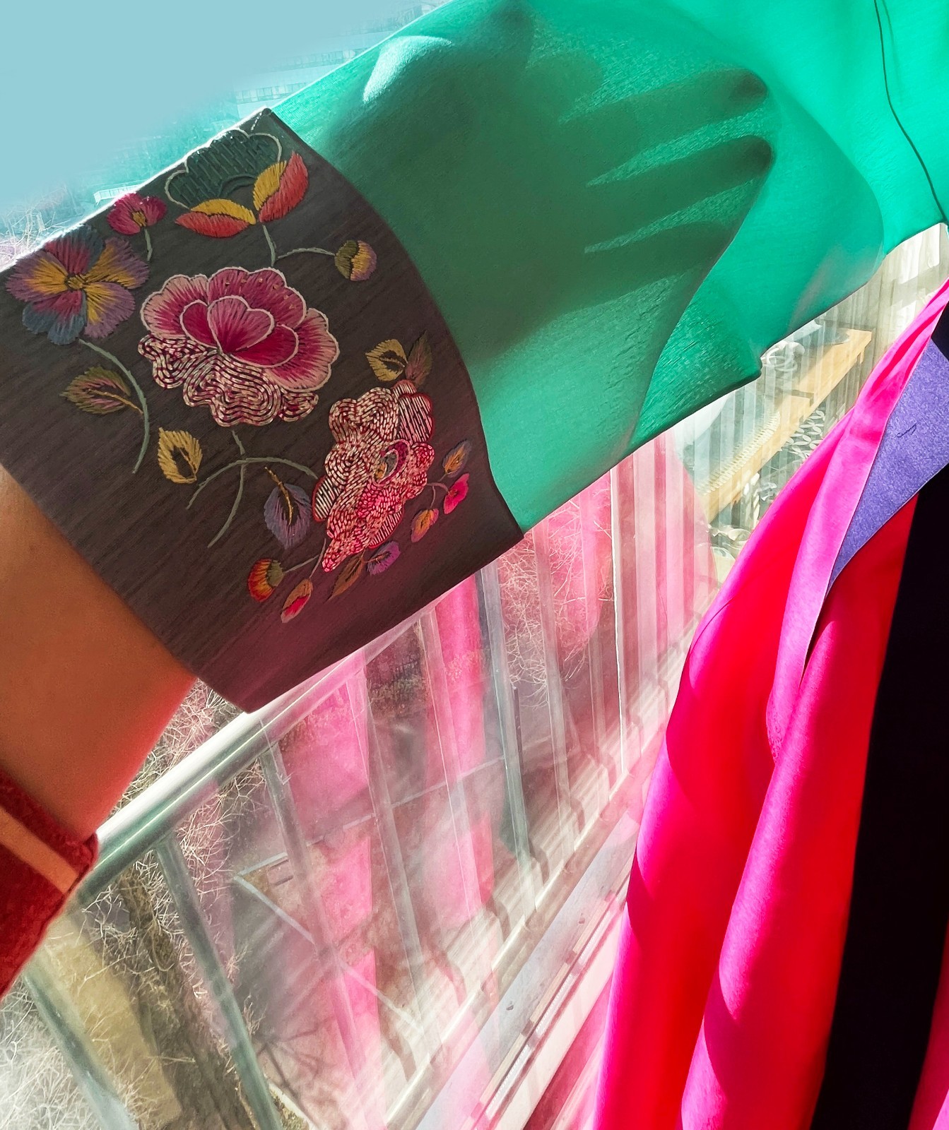 Korean Traditional Dress Silk Hanbok Set-Mint & Pink / Petticoat & Hanbok Bag