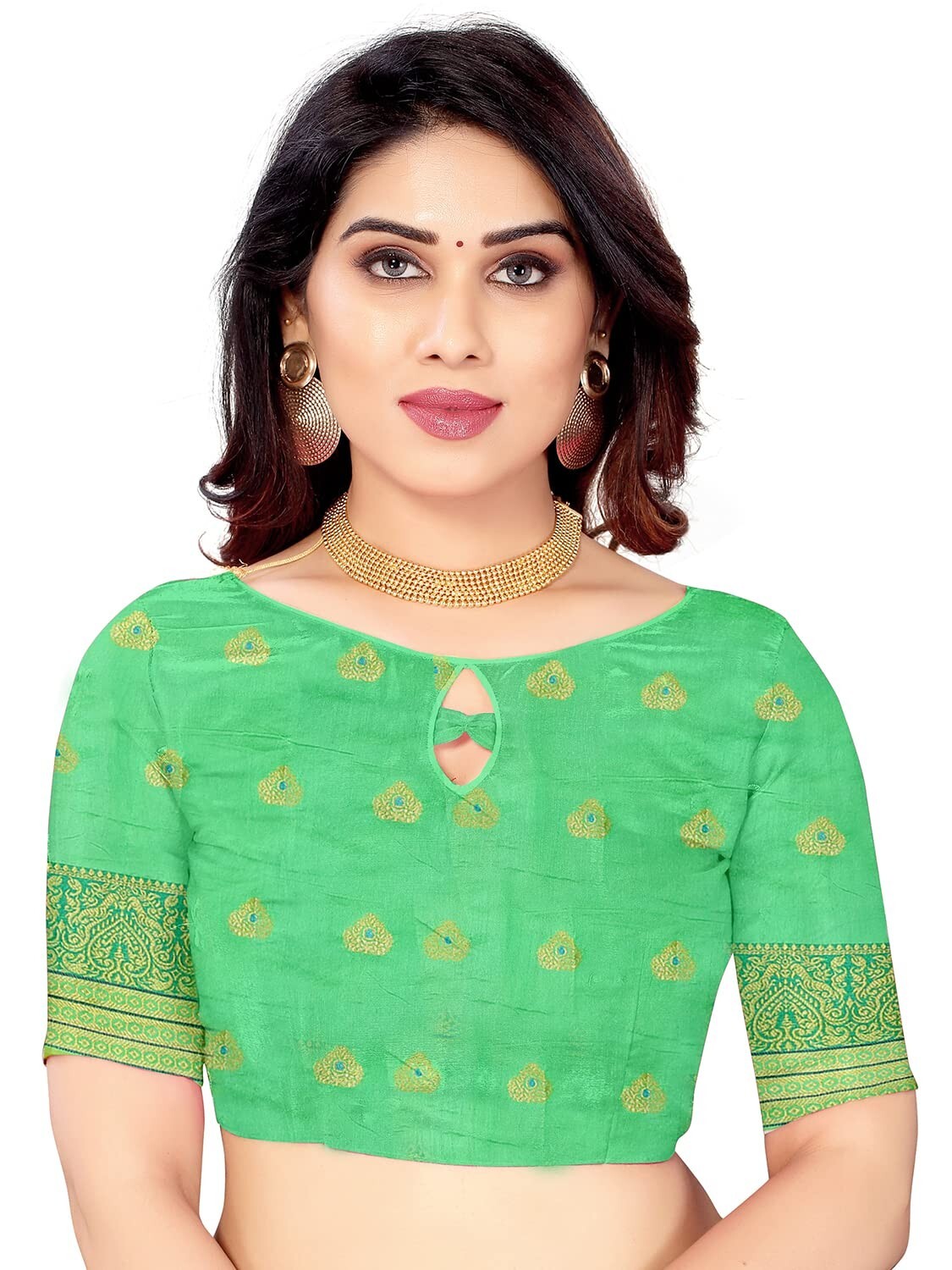 Women’s Jacquard Cotton Blend Golden Zari Woven Saree with Running Boluse Piece