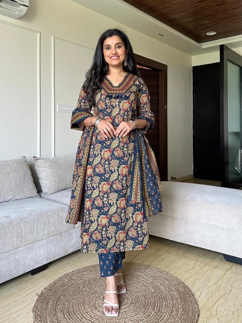 Blue Shalwar Kameez Ready Made Festival Wear Kurtis Pant Set Gift For Women Girl