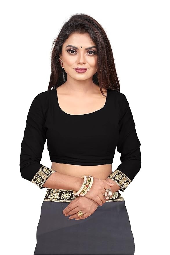 Women’s Lycra Plain Jacquard Lace Border Gorgeous Saree with Blouse Piece AN5