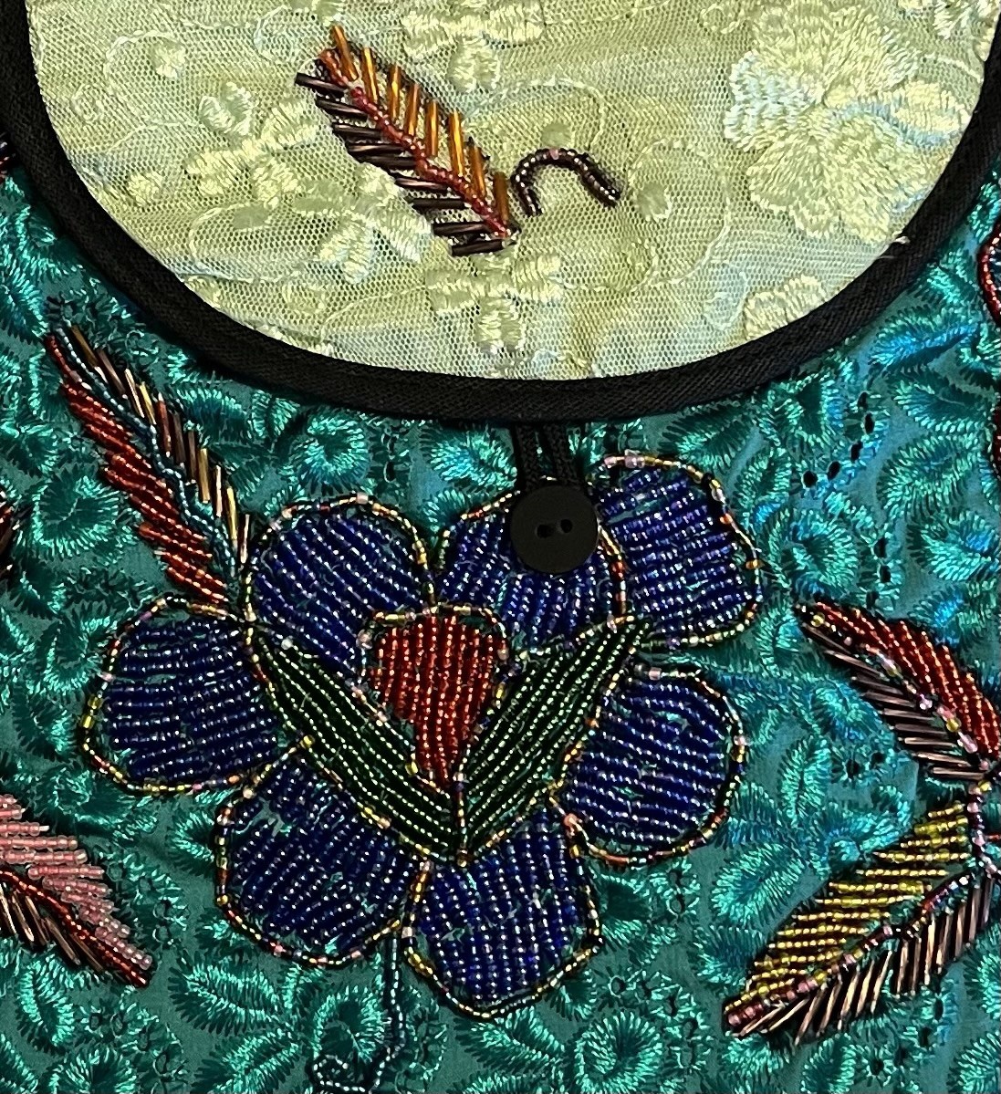 Guatemalan Hand Beaded Lace Floral Shoulder Bag Boho Purse OOAK