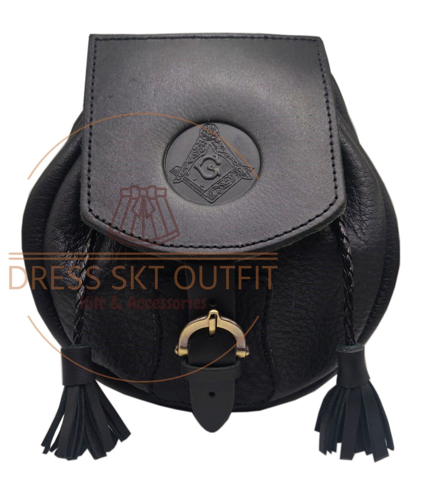 Scottish Kilt Masonic Embossed Black Leather Rob Roy Style KILT SPORRAN & Chain