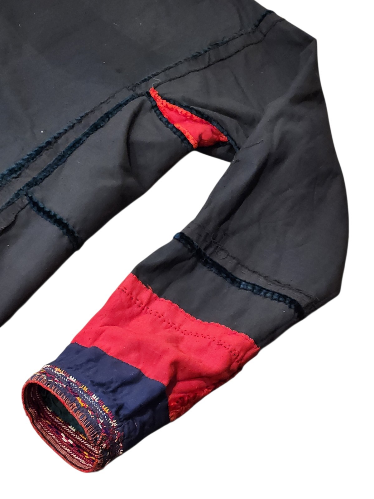 Vintage Turkmen Velvet Green Red Embroidered Chapan, Kaftan Robe (M/L ?)