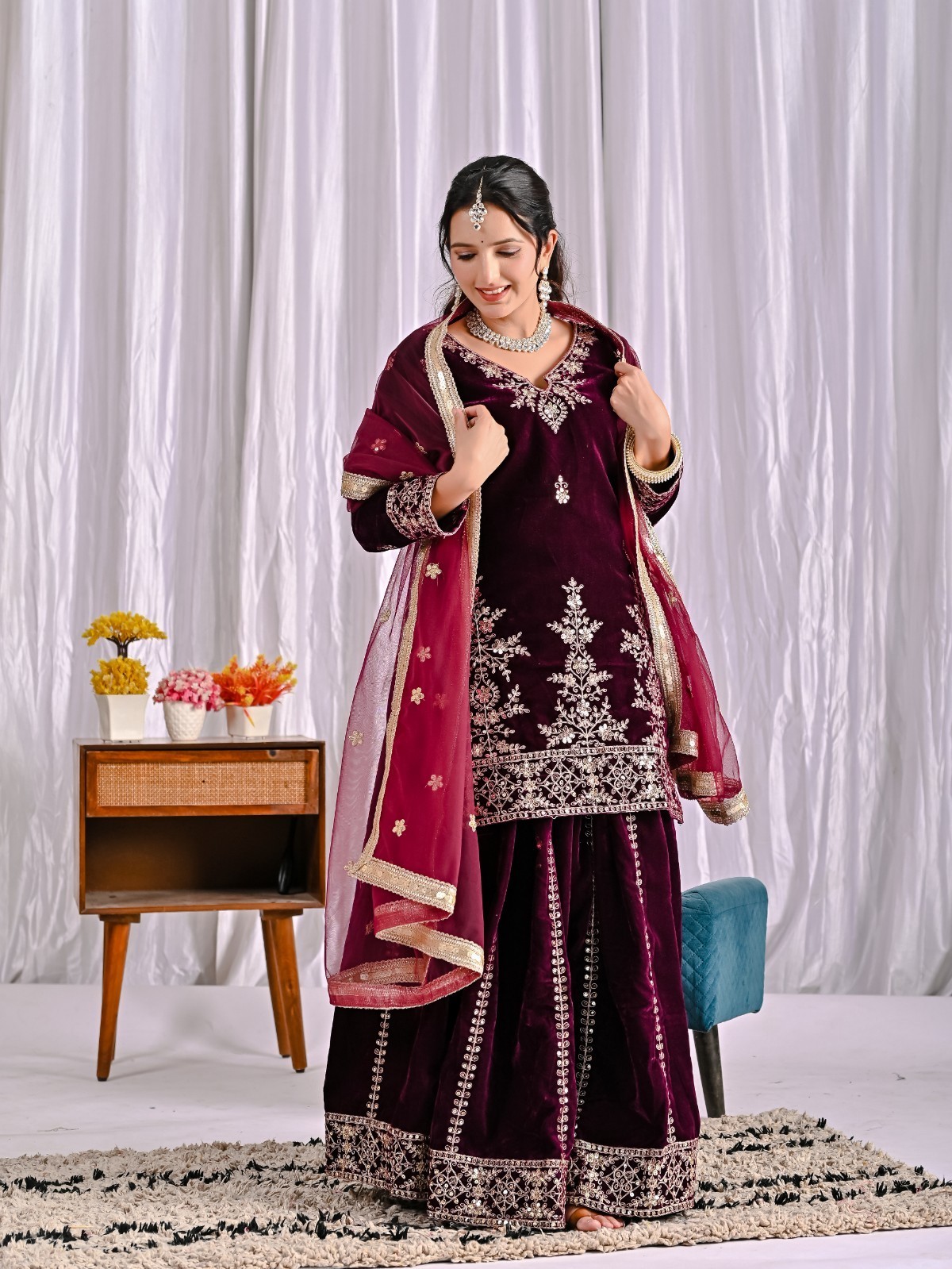 Elegant Designer Crepe Silk Salwar Kameez With Net Dupatta For Women