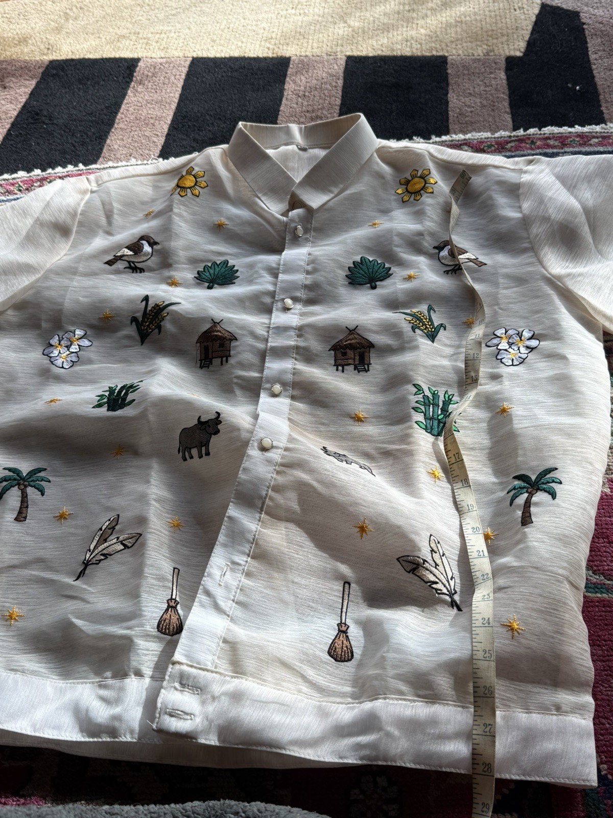 Barong Tagalog Men’s Embroidered Modern Nipa Hut, Leaves