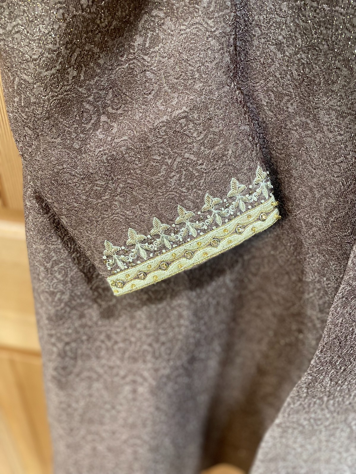 Sherwani Men’s Long Coat-like Formal Garment with Gold Embroidery