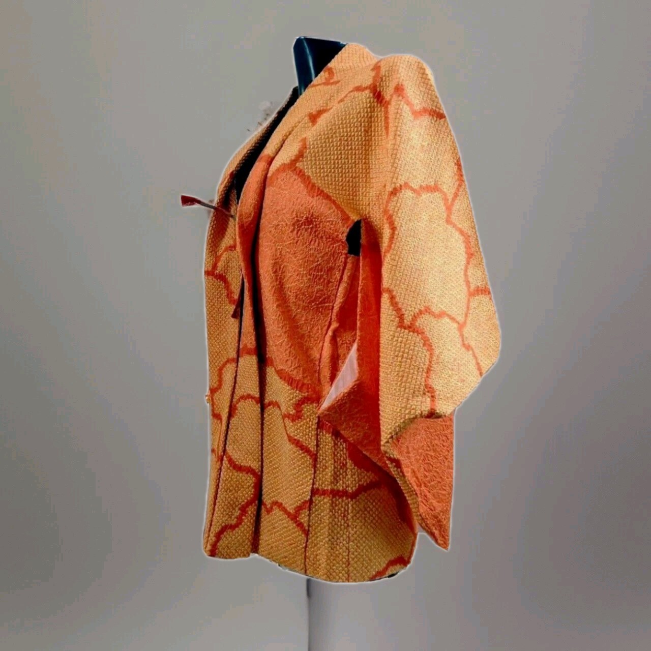 Vintage Original Japanese KIMONOJacket Pure Silk Embossed Orange/Pale Orange S-M
