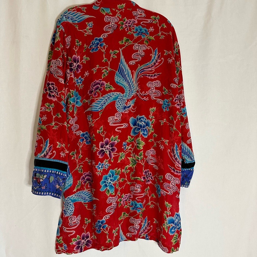 Chico’s VINTAGE Silk Button Front Floral Peacock Kimono/Dress | Sz 2 (Med)