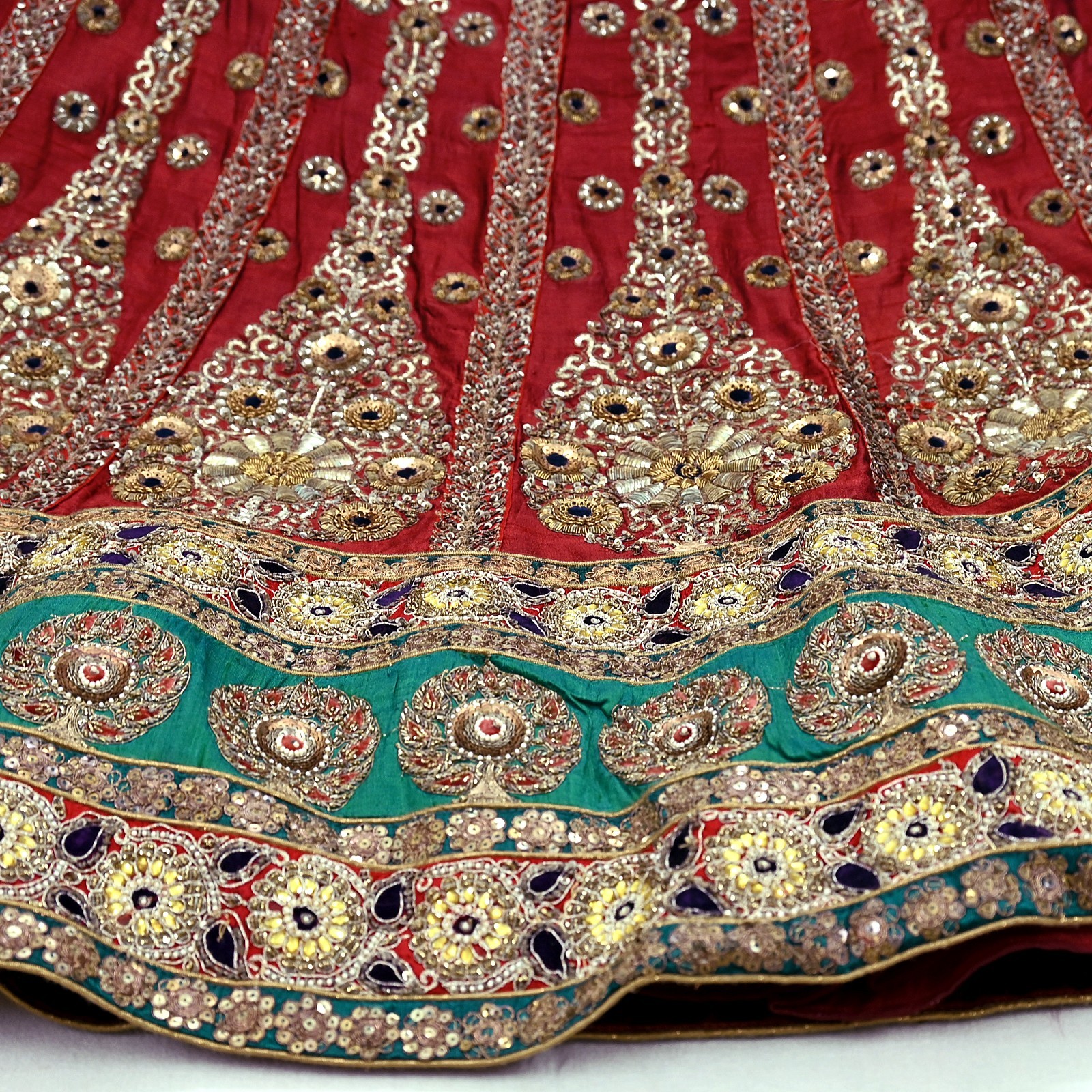 Vintage Heavy Maroon chanderi Silk Hand Embroidered Skirt By Designer Sabyasachi