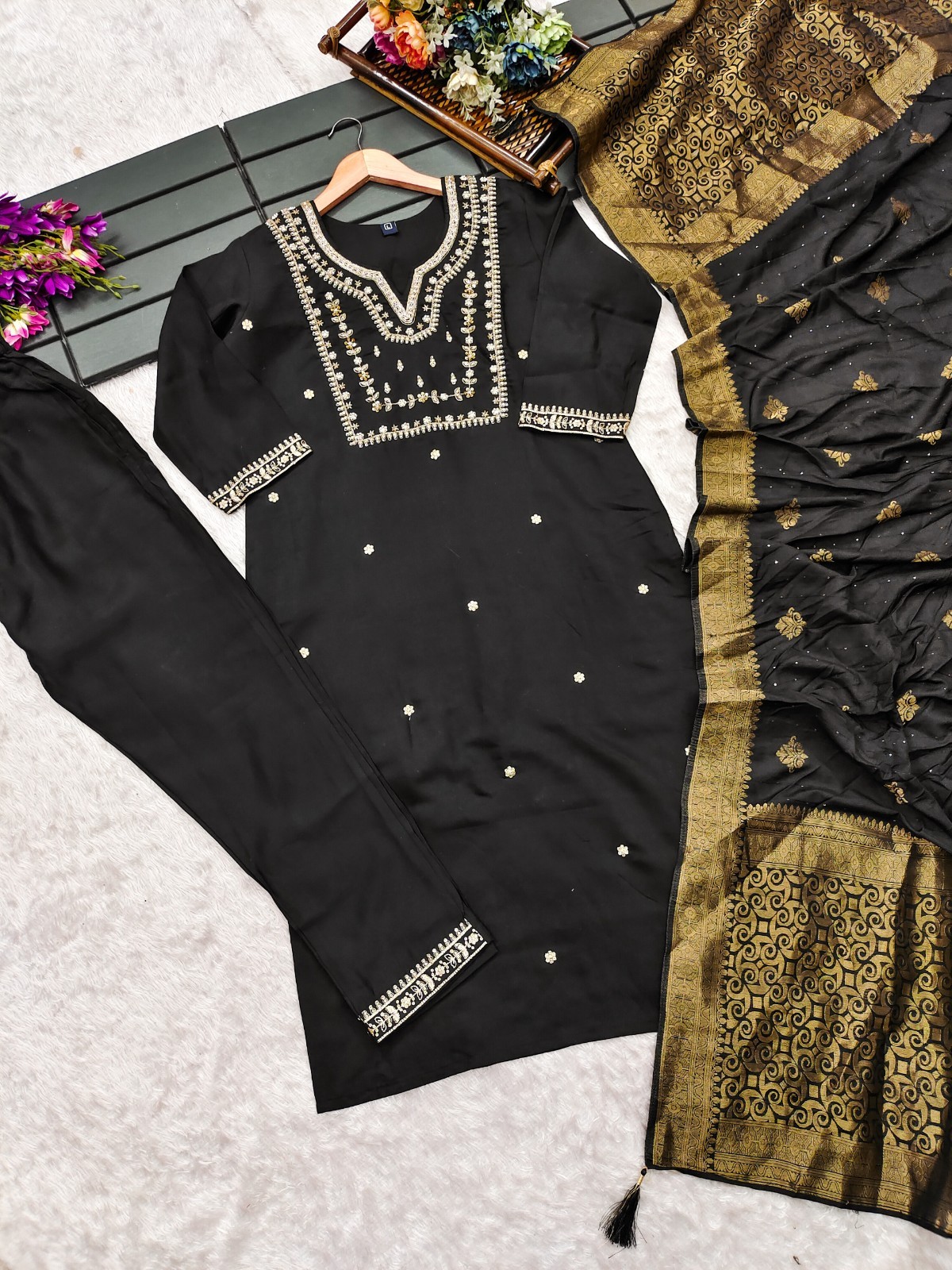 Readymade Kurti Viscose Silk Women Set Heavy Sequence Work Indian Designer Dress
